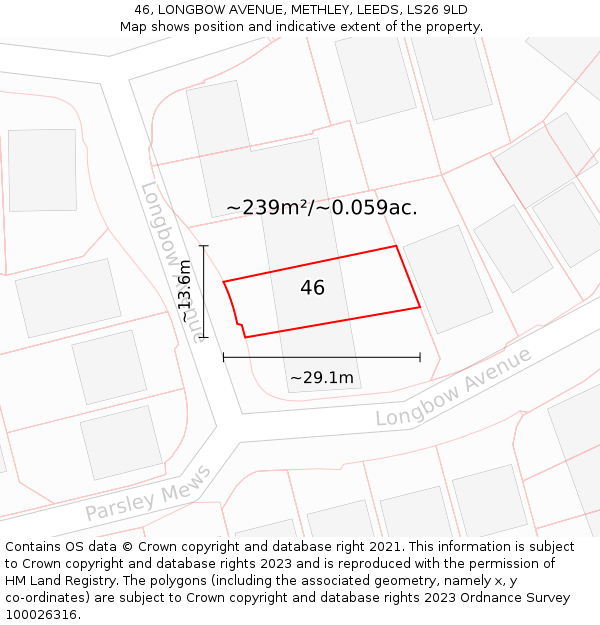 46, LONGBOW AVENUE, METHLEY, LEEDS, LS26 9LD: Plot and title map