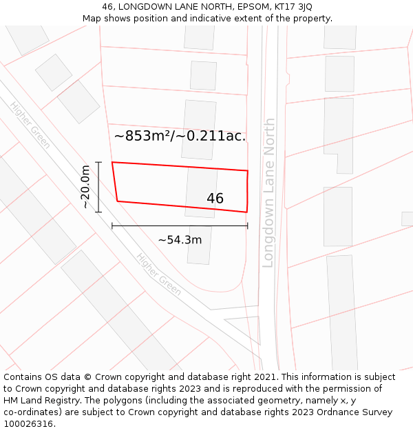 46, LONGDOWN LANE NORTH, EPSOM, KT17 3JQ: Plot and title map