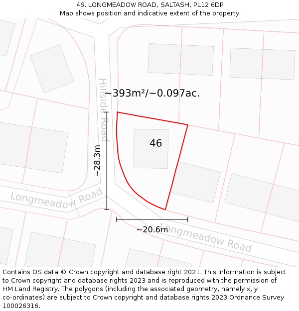 46, LONGMEADOW ROAD, SALTASH, PL12 6DP: Plot and title map