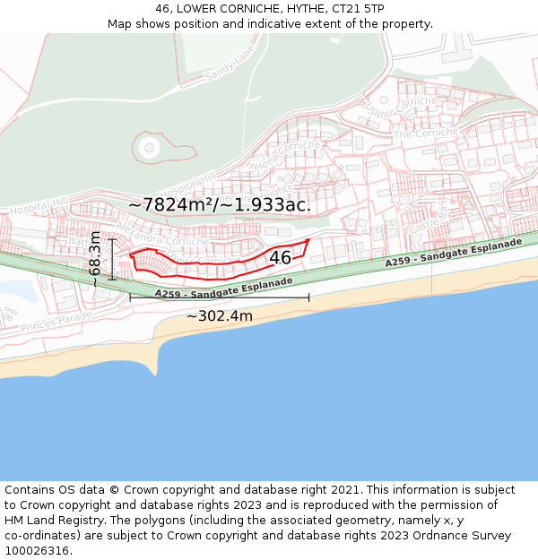 46, LOWER CORNICHE, HYTHE, CT21 5TP: Plot and title map
