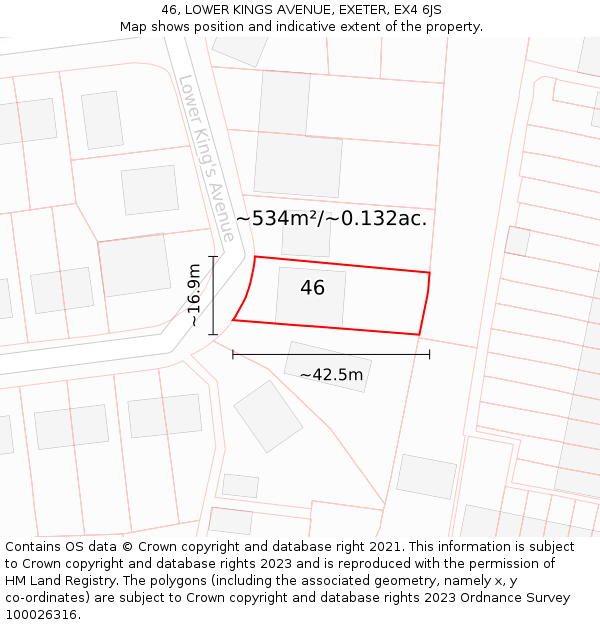 46, LOWER KINGS AVENUE, EXETER, EX4 6JS: Plot and title map