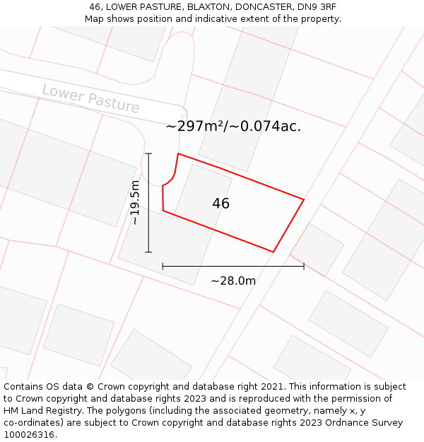 46, LOWER PASTURE, BLAXTON, DONCASTER, DN9 3RF: Plot and title map