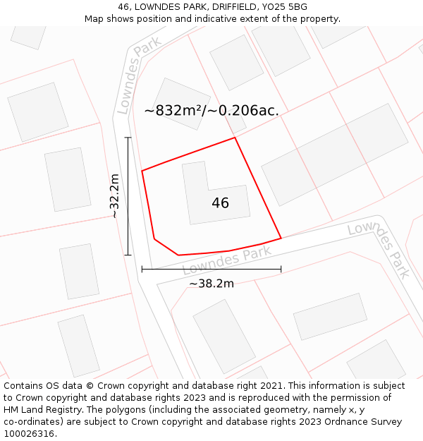 46, LOWNDES PARK, DRIFFIELD, YO25 5BG: Plot and title map