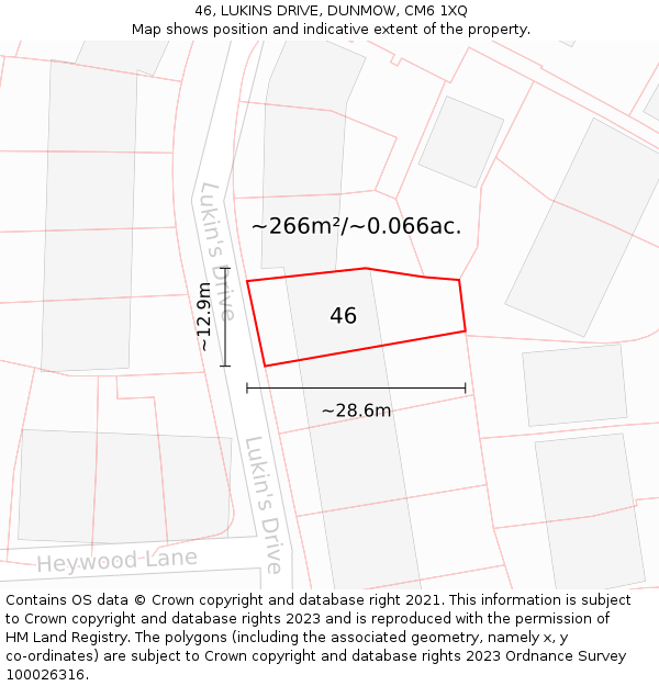 46, LUKINS DRIVE, DUNMOW, CM6 1XQ: Plot and title map