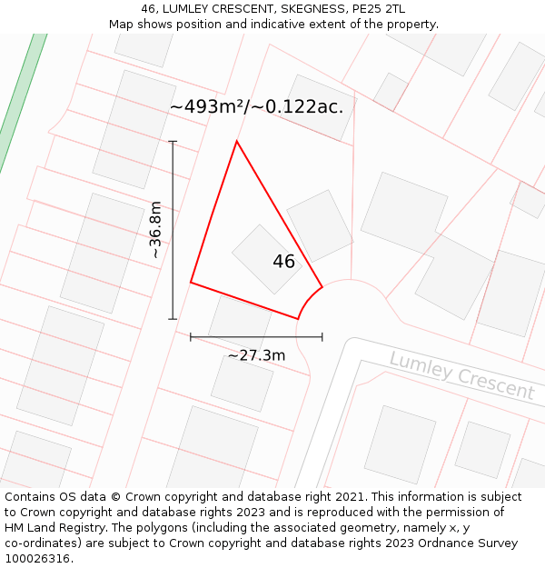 46, LUMLEY CRESCENT, SKEGNESS, PE25 2TL: Plot and title map