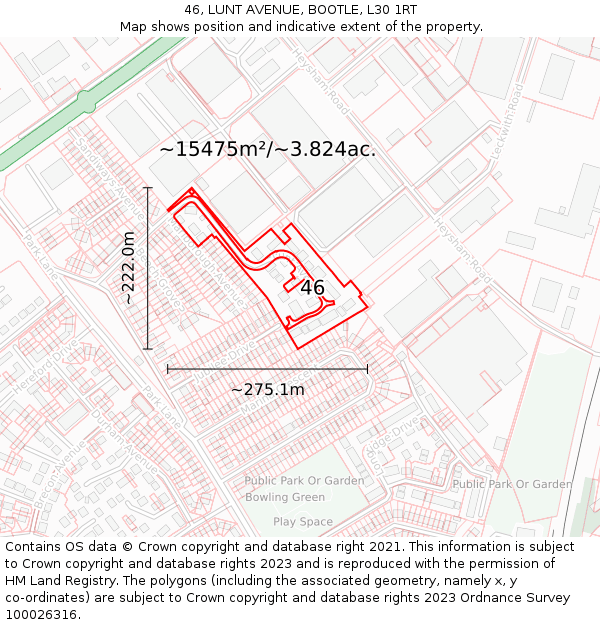 46, LUNT AVENUE, BOOTLE, L30 1RT: Plot and title map