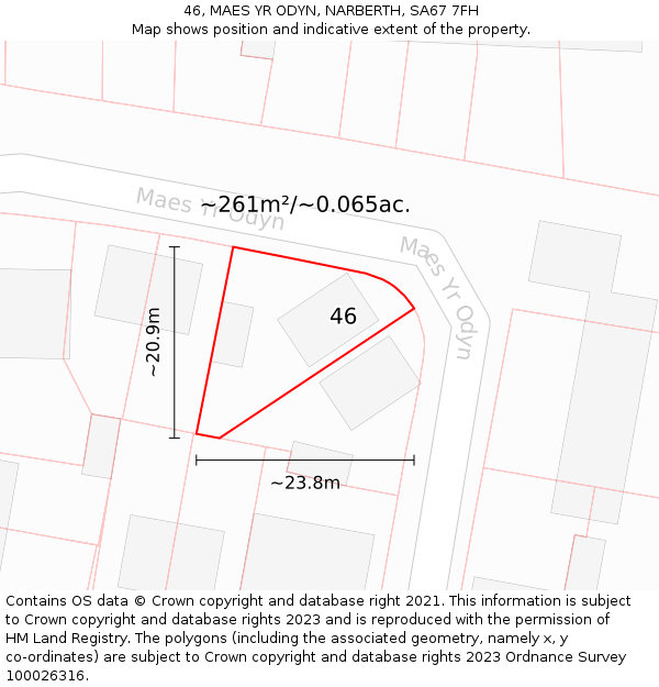 46, MAES YR ODYN, NARBERTH, SA67 7FH: Plot and title map