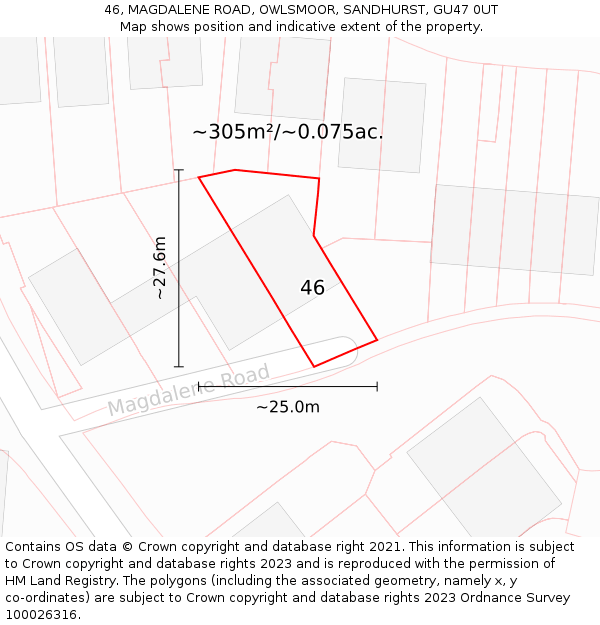 46, MAGDALENE ROAD, OWLSMOOR, SANDHURST, GU47 0UT: Plot and title map