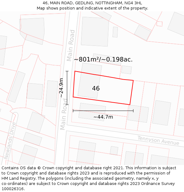 46, MAIN ROAD, GEDLING, NOTTINGHAM, NG4 3HL: Plot and title map