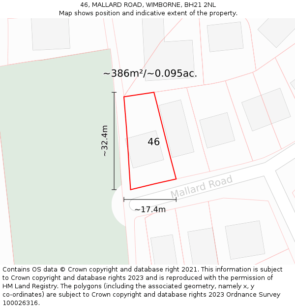 46, MALLARD ROAD, WIMBORNE, BH21 2NL: Plot and title map
