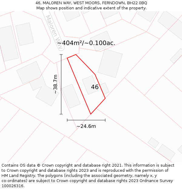 46, MALOREN WAY, WEST MOORS, FERNDOWN, BH22 0BQ: Plot and title map