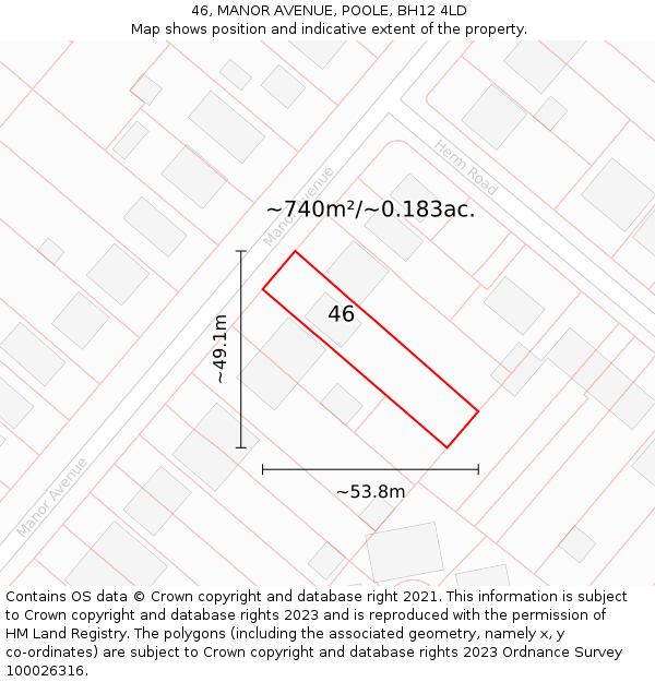 46, MANOR AVENUE, POOLE, BH12 4LD: Plot and title map