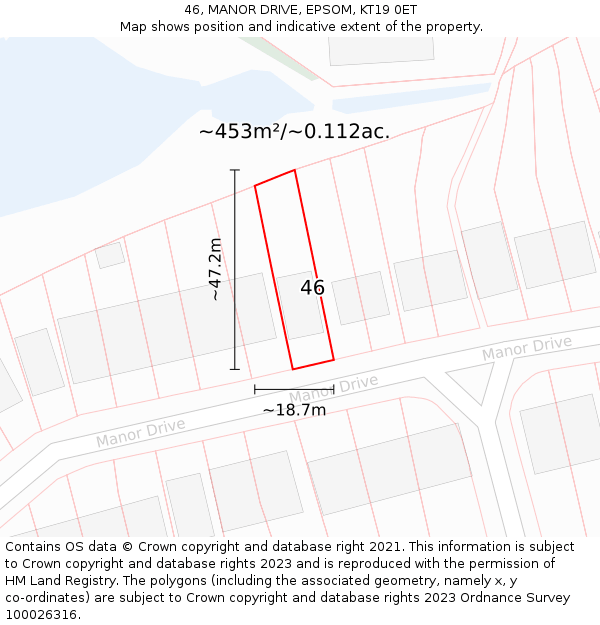 46, MANOR DRIVE, EPSOM, KT19 0ET: Plot and title map