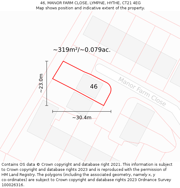 46, MANOR FARM CLOSE, LYMPNE, HYTHE, CT21 4EG: Plot and title map