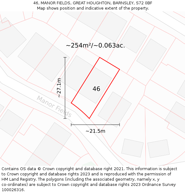 46, MANOR FIELDS, GREAT HOUGHTON, BARNSLEY, S72 0BF: Plot and title map