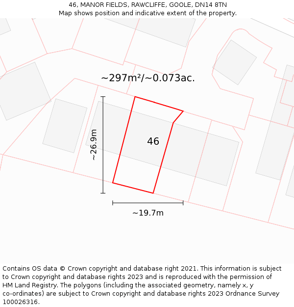 46, MANOR FIELDS, RAWCLIFFE, GOOLE, DN14 8TN: Plot and title map