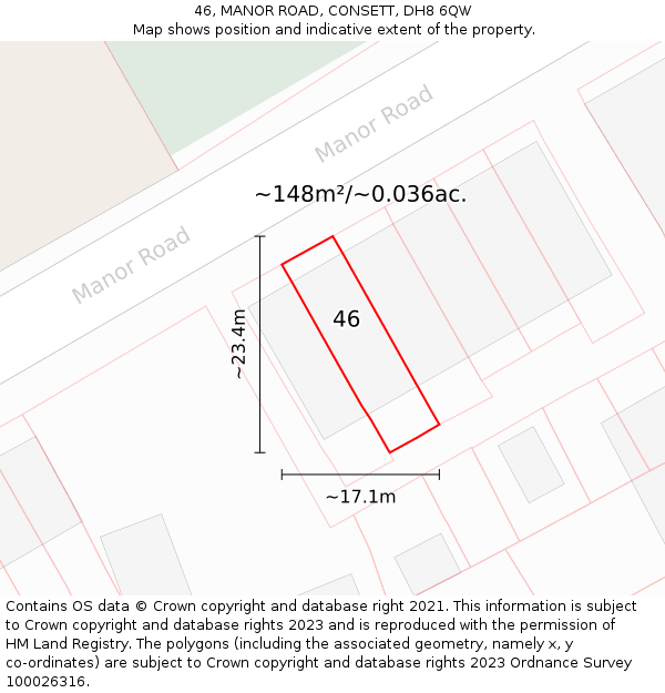 46, MANOR ROAD, CONSETT, DH8 6QW: Plot and title map