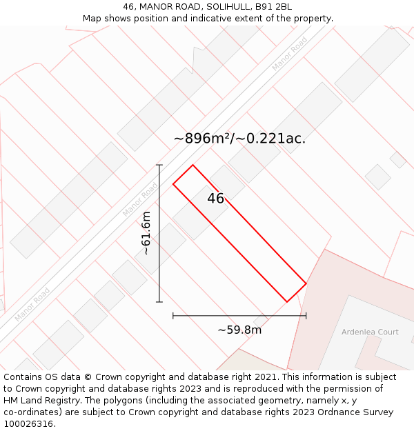 46, MANOR ROAD, SOLIHULL, B91 2BL: Plot and title map