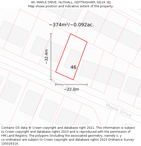 46, MAPLE DRIVE, NUTHALL, NOTTINGHAM, NG16 1EJ: Plot and title map