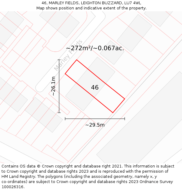 46, MARLEY FIELDS, LEIGHTON BUZZARD, LU7 4WL: Plot and title map