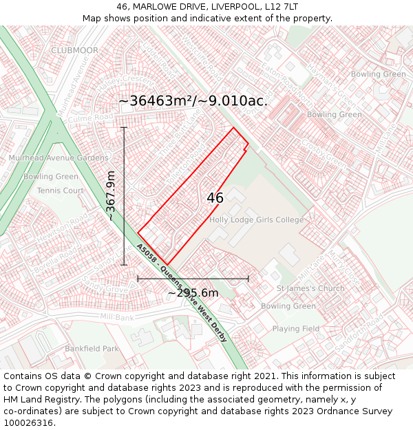 46, MARLOWE DRIVE, LIVERPOOL, L12 7LT: Plot and title map