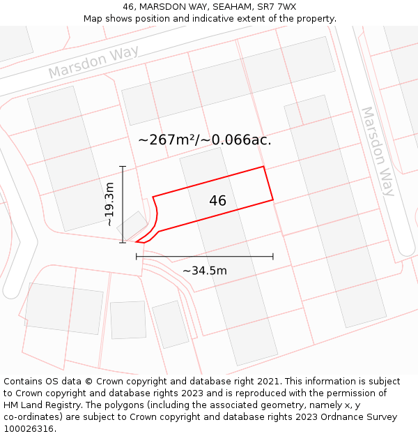 46, MARSDON WAY, SEAHAM, SR7 7WX: Plot and title map