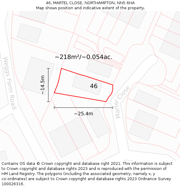46, MARTEL CLOSE, NORTHAMPTON, NN5 6HA: Plot and title map