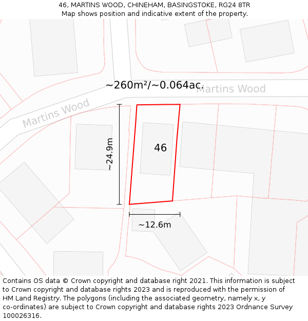 46, MARTINS WOOD, CHINEHAM, BASINGSTOKE, RG24 8TR: Plot and title map