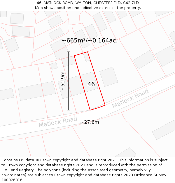 46, MATLOCK ROAD, WALTON, CHESTERFIELD, S42 7LD: Plot and title map