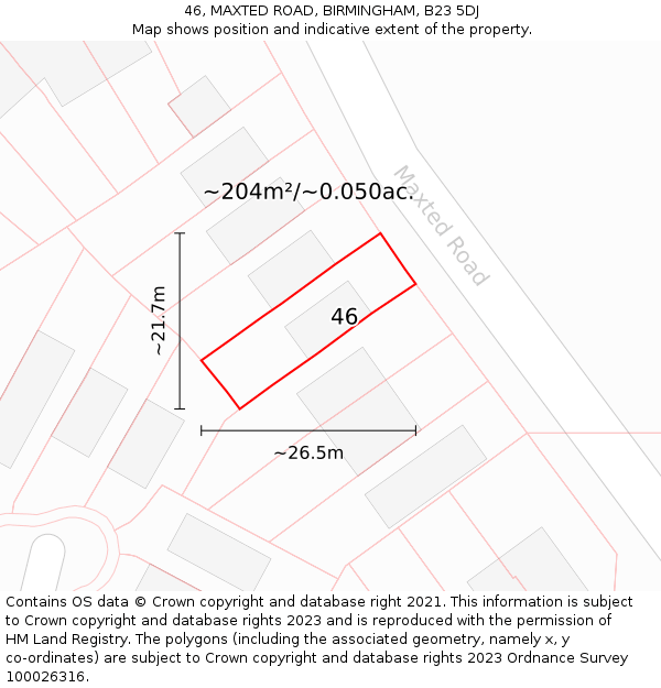 46, MAXTED ROAD, BIRMINGHAM, B23 5DJ: Plot and title map
