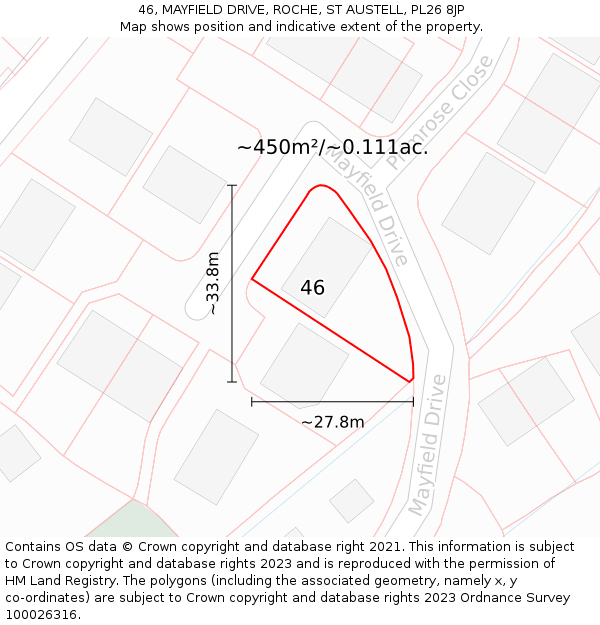 46, MAYFIELD DRIVE, ROCHE, ST AUSTELL, PL26 8JP: Plot and title map