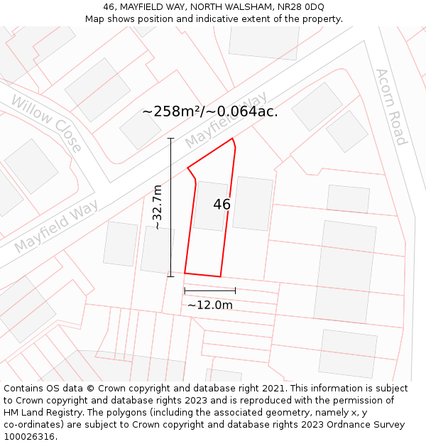 46, MAYFIELD WAY, NORTH WALSHAM, NR28 0DQ: Plot and title map