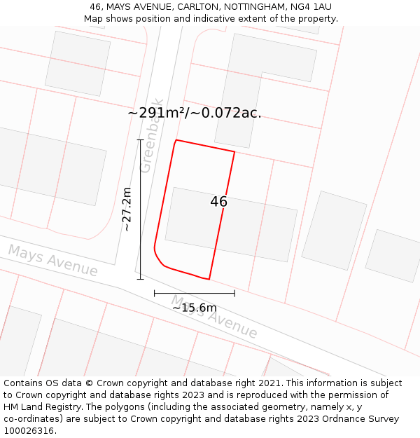 46, MAYS AVENUE, CARLTON, NOTTINGHAM, NG4 1AU: Plot and title map