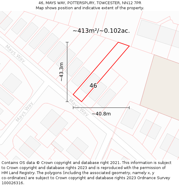 46, MAYS WAY, POTTERSPURY, TOWCESTER, NN12 7PR: Plot and title map