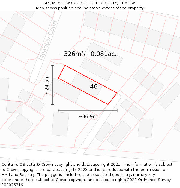 46, MEADOW COURT, LITTLEPORT, ELY, CB6 1JW: Plot and title map