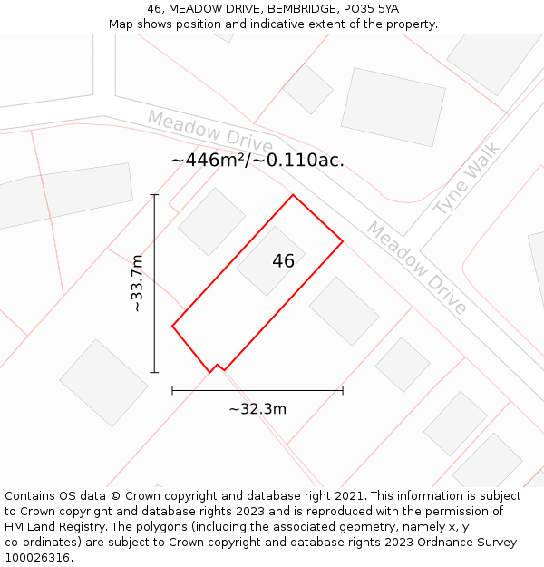 46, MEADOW DRIVE, BEMBRIDGE, PO35 5YA: Plot and title map