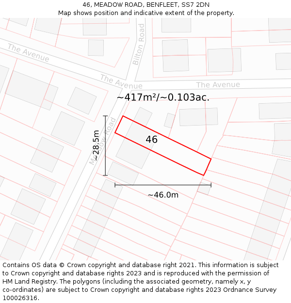 46, MEADOW ROAD, BENFLEET, SS7 2DN: Plot and title map
