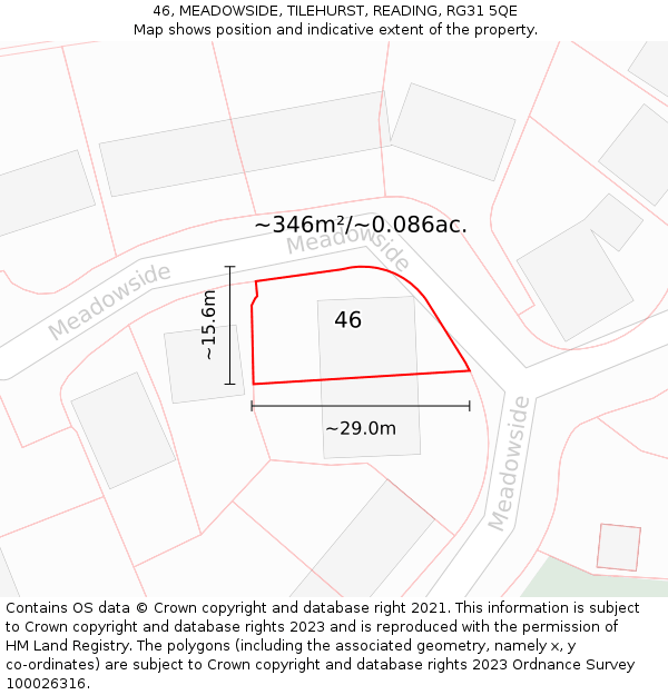 46, MEADOWSIDE, TILEHURST, READING, RG31 5QE: Plot and title map