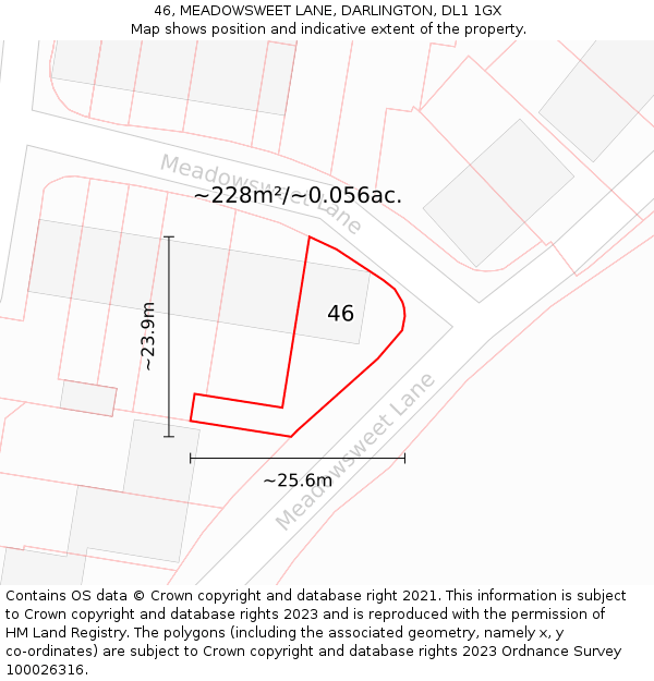 46, MEADOWSWEET LANE, DARLINGTON, DL1 1GX: Plot and title map