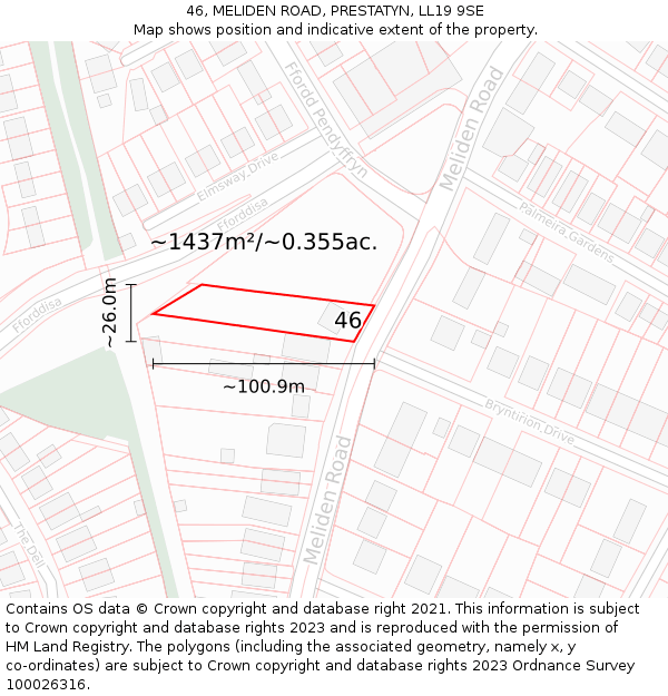 46, MELIDEN ROAD, PRESTATYN, LL19 9SE: Plot and title map