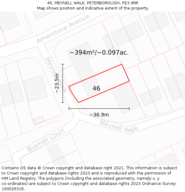 46, MEYNELL WALK, PETERBOROUGH, PE3 9RR: Plot and title map
