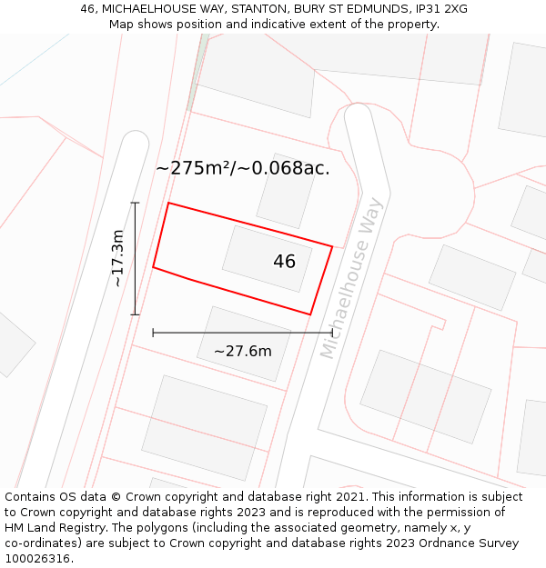 46, MICHAELHOUSE WAY, STANTON, BURY ST EDMUNDS, IP31 2XG: Plot and title map