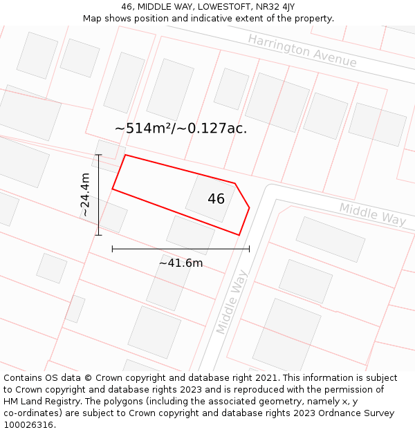 46, MIDDLE WAY, LOWESTOFT, NR32 4JY: Plot and title map