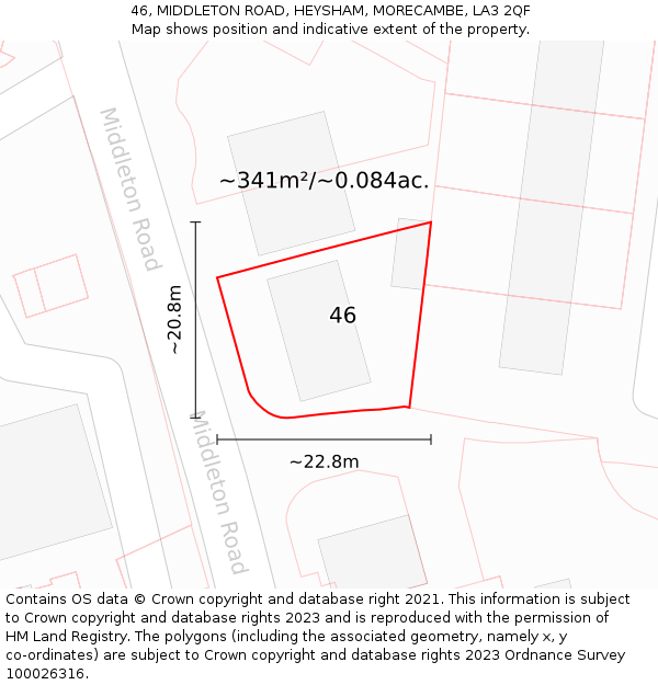46, MIDDLETON ROAD, HEYSHAM, MORECAMBE, LA3 2QF: Plot and title map