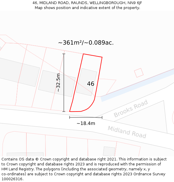 46, MIDLAND ROAD, RAUNDS, WELLINGBOROUGH, NN9 6JF: Plot and title map