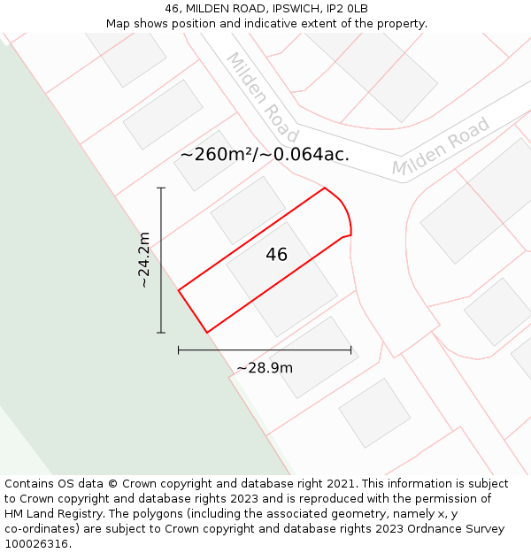 46, MILDEN ROAD, IPSWICH, IP2 0LB: Plot and title map