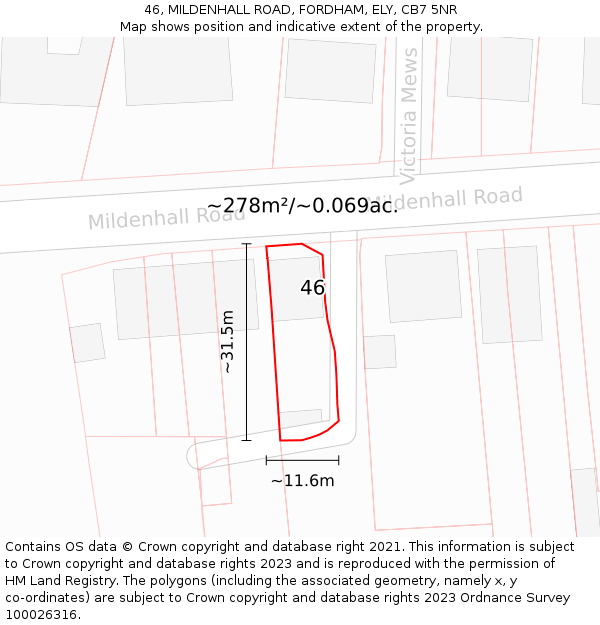 46, MILDENHALL ROAD, FORDHAM, ELY, CB7 5NR: Plot and title map