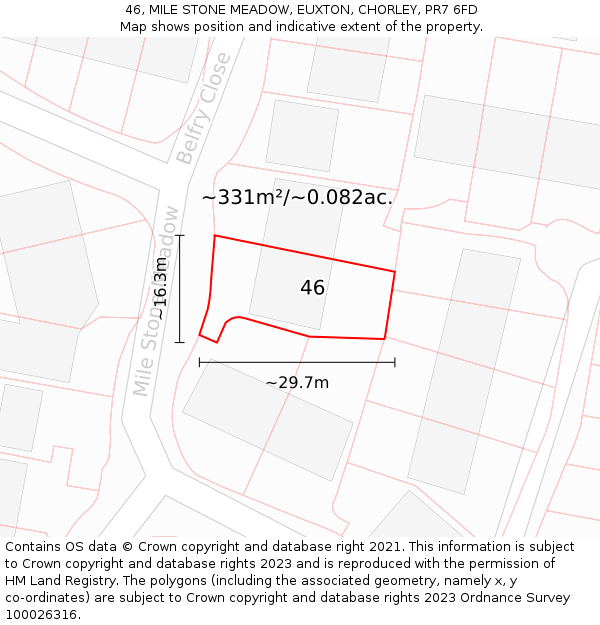 46, MILE STONE MEADOW, EUXTON, CHORLEY, PR7 6FD: Plot and title map