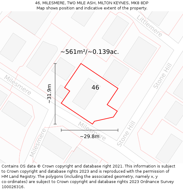 46, MILESMERE, TWO MILE ASH, MILTON KEYNES, MK8 8DP: Plot and title map