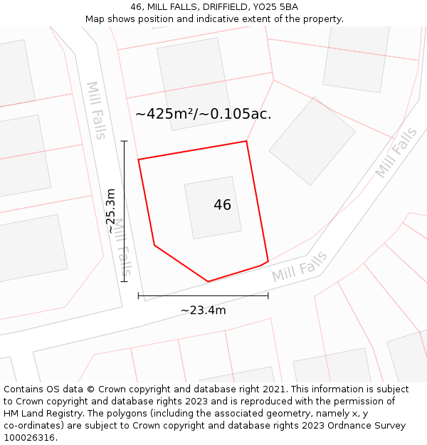 46, MILL FALLS, DRIFFIELD, YO25 5BA: Plot and title map